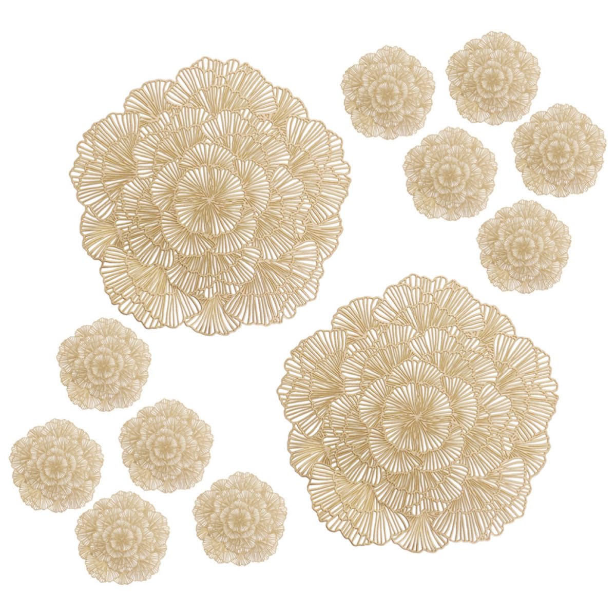12 Pezzi Tovaglietta Pvc a Foglia di Ginkgo Oro, Design Traforato