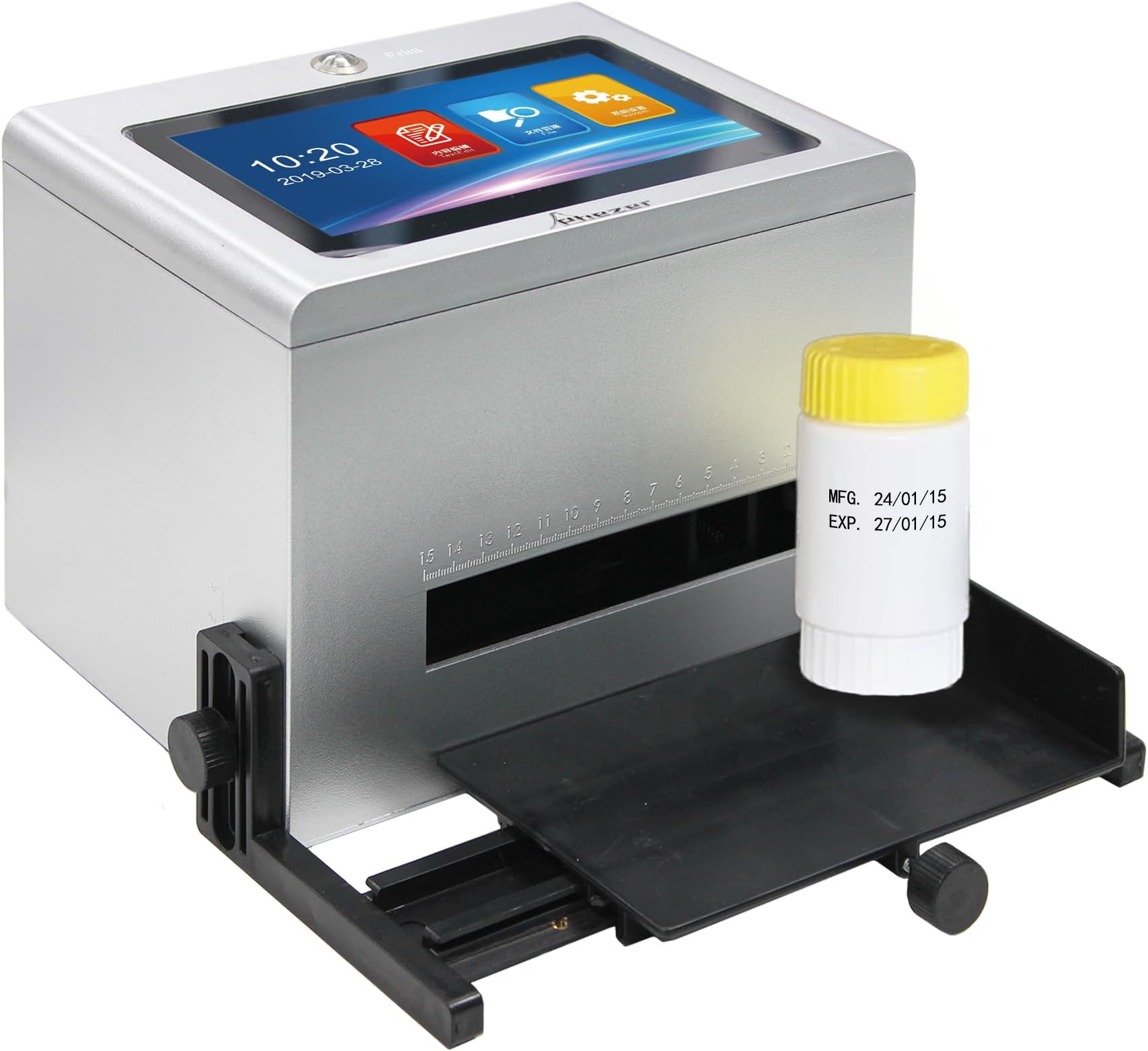 Phezer Automatic Continuous Inkjet Coding Machine for Small Business with Original Quick-Drying Ink Cartridge, Intelligent Printer for Production Date/Time/Barcode/QR Code/Logo (7-Inch Touch Screen)