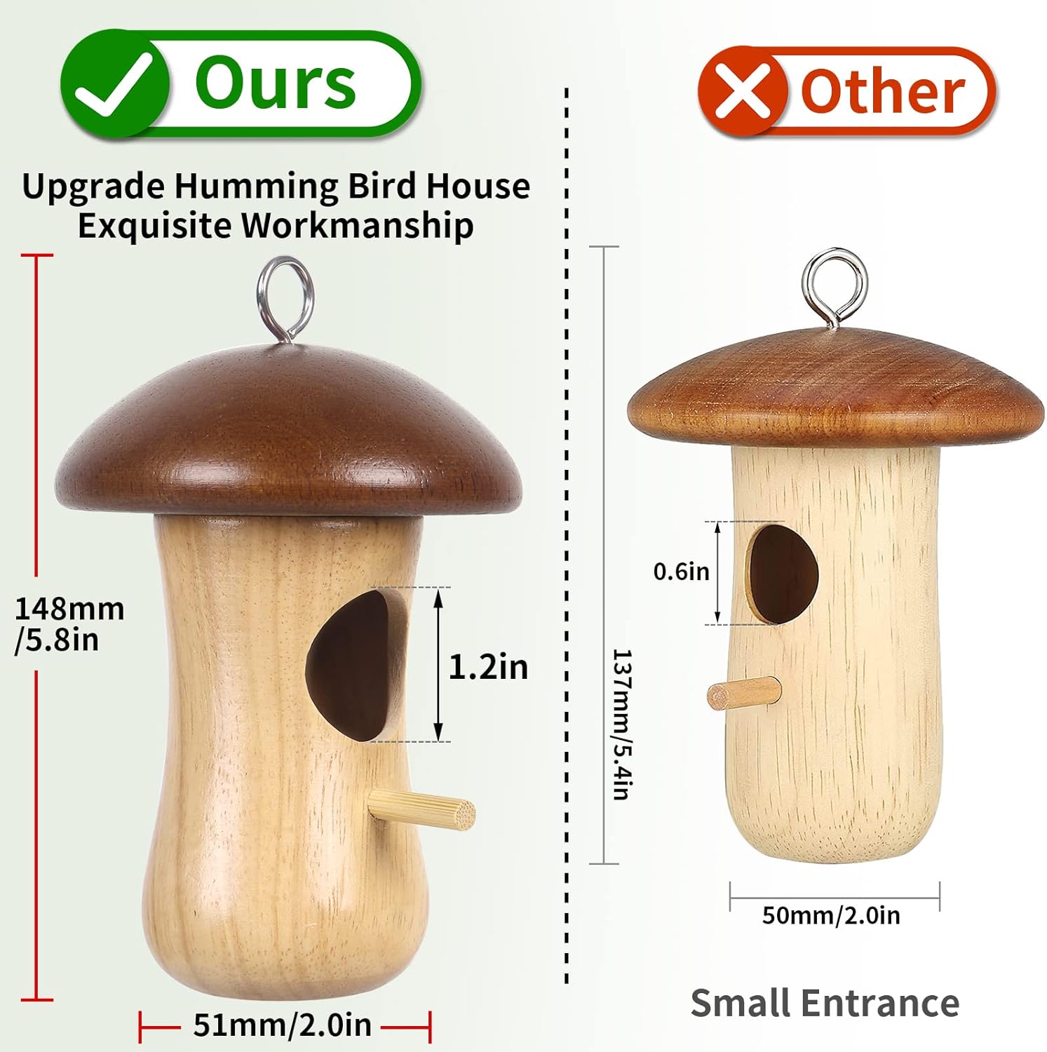 Hummingbird House,2023 New Mushroom Wooden Hummingbird Houses for Outside for Nesting, Gardening Gifts,Home Garden Decoration,3 Pack