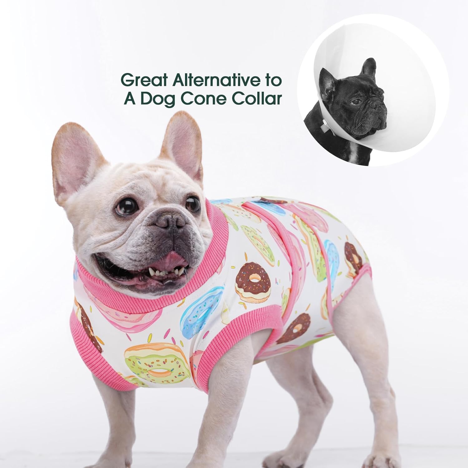 Kuoser Dog Surgery Recovery Suit, Soft Breathable Dog Recovery Suit for Female Spay Male Nueuter, Anti Licking Puppy Onesie Pet Surgical Suit for Dogs Abdominal Wounds Skin Disease, Donut XL