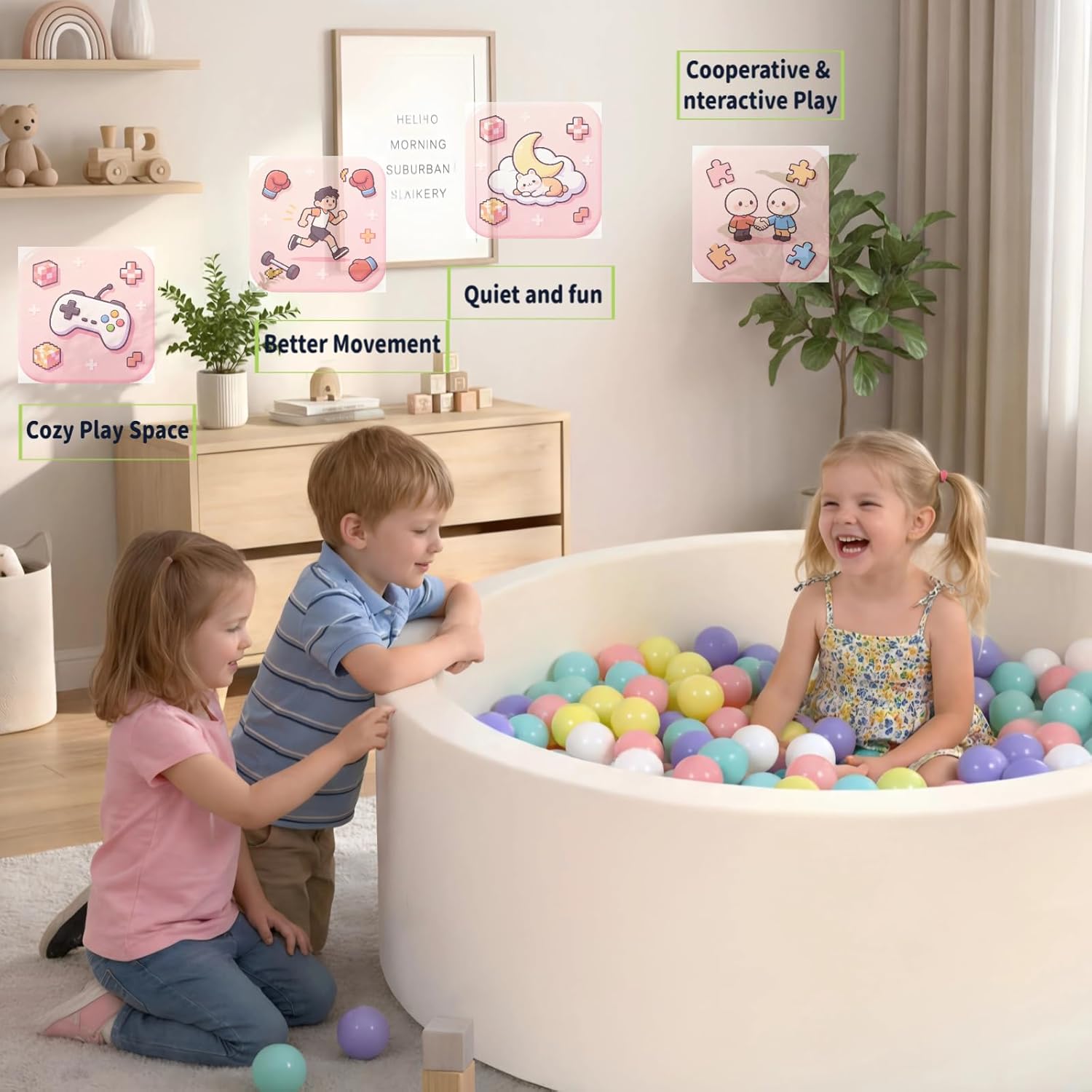 Baby Foam Ball Pits 35.4" Soft Round Memory Foam Ball Pits for for Babies Toddlers Kids Dogs Cats Indoor Outdoor Playpen Ideal Gift for Girls Boys NOT Included Balls 35.4" White