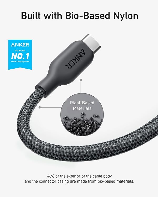 Anker USB C Cable, 240W Bio-Braided Type C Fast Charge Cord for iPhone 17 Series, MacBook Pro 2020, iPad Pro,and More(USB 2.0, 3FT, Phantom Black) by Anker - Image 2