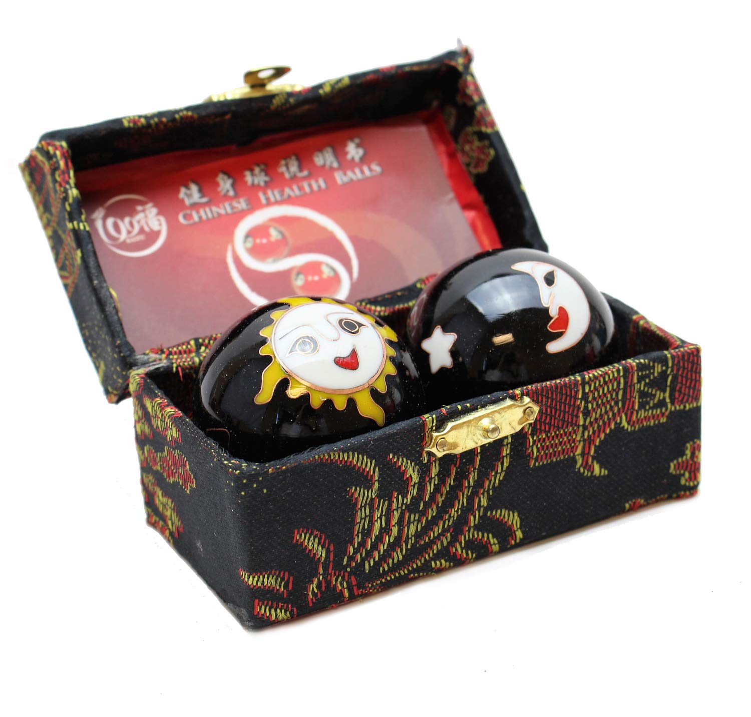 We pay your sales tax Black Sun & Moon Cloisonne Iron Balls Hand Stress Relief Set Exercise Finger Health Therapy