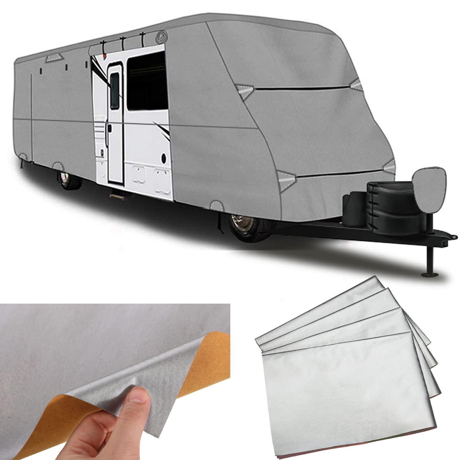 Tallew 4 Pcs RV Cover Patch Kit 28.3 x 18.9 inches RV Cover Repair Adhesive Patch Boat Cover Repair Kit for Trailer Cover, Motorcycle Covers and Camper Travel, Silver