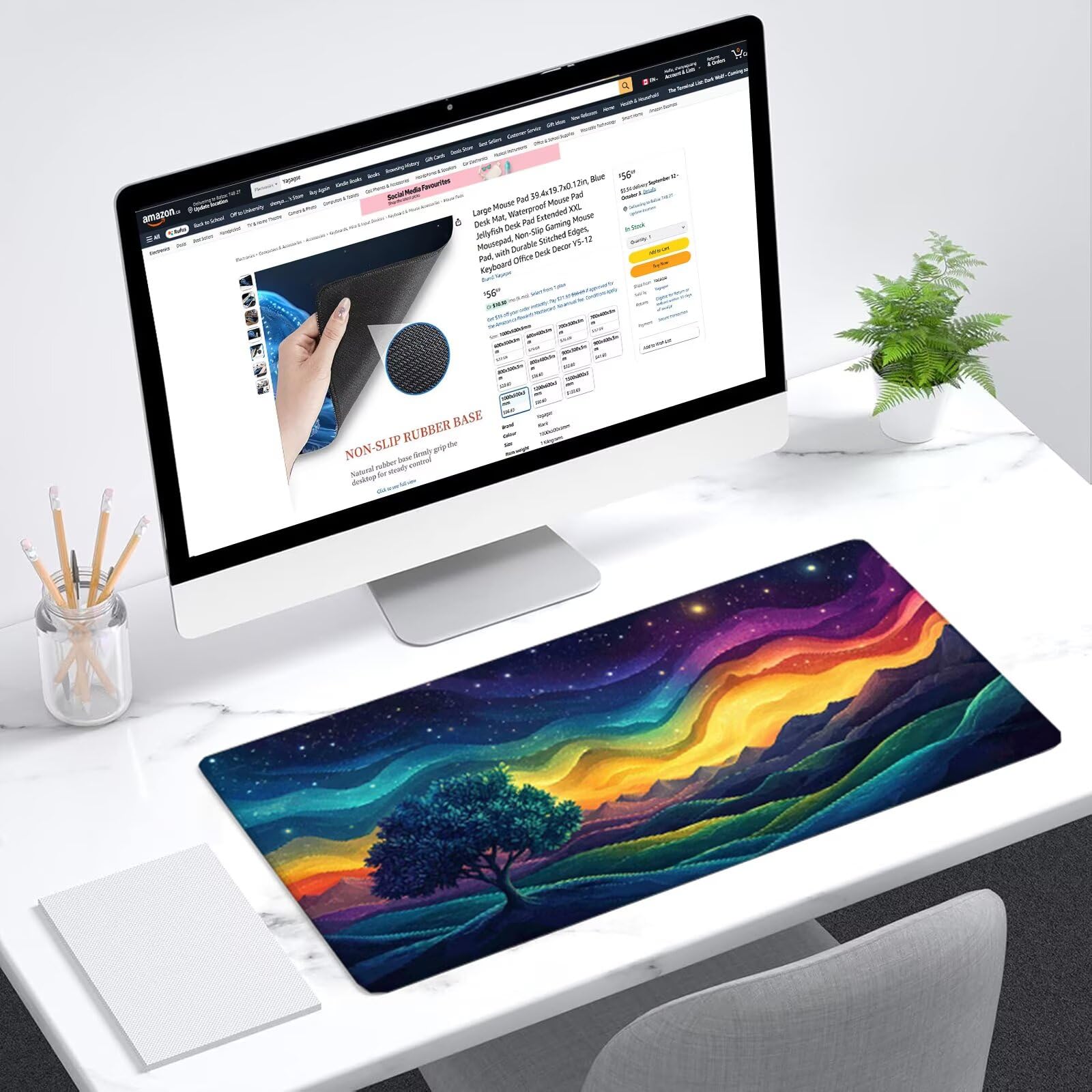 Alfombrilla Ratón XXL 1500x800x3mm Vistoso Mouse Pad Gaming XXL Protector Escritorio con Base Antideslizante, Bordes Cosidos Desk Mat Mejora la precisión y la Velocidad, Nube Mousepad para PC YG-561