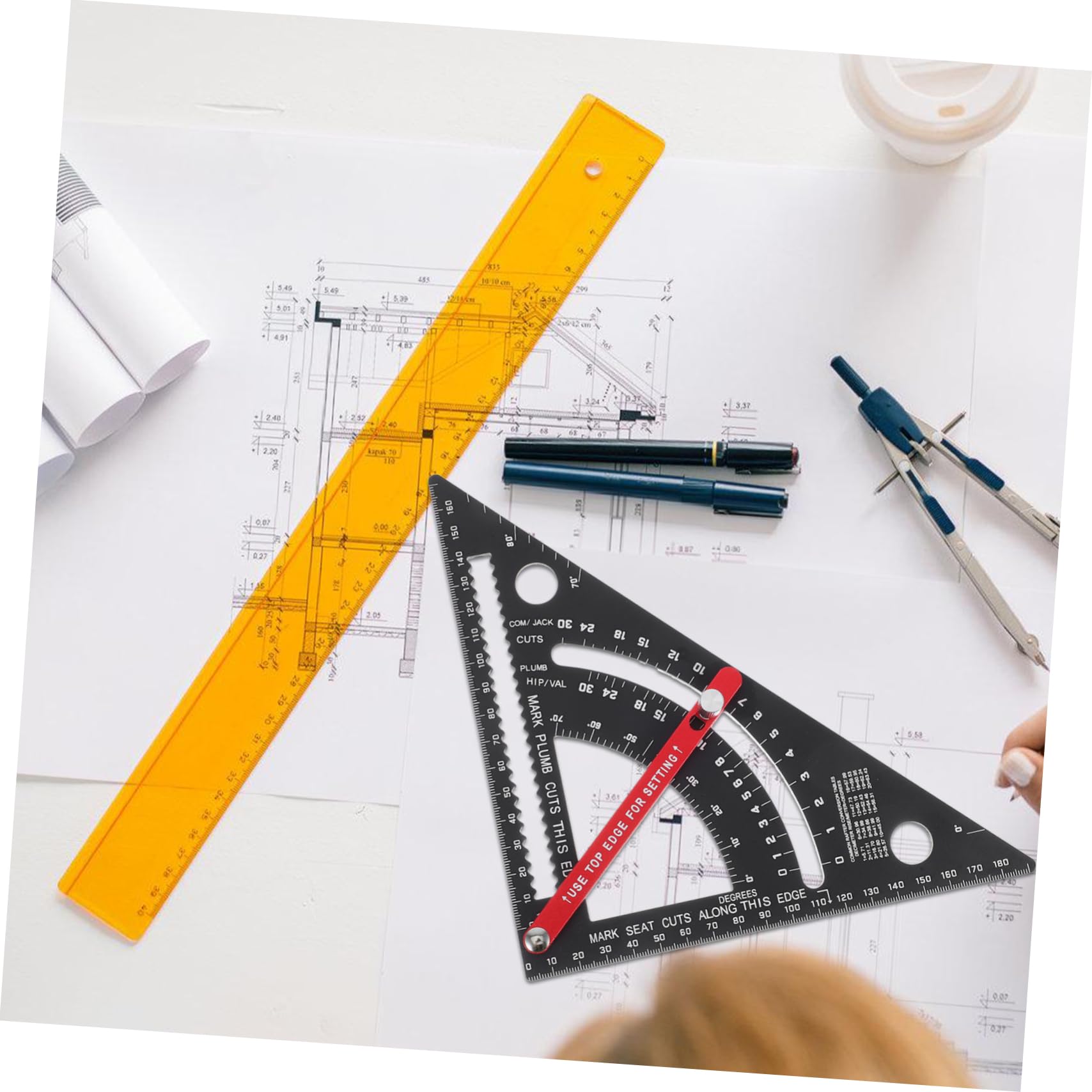 Équerre D'encadrement en Aluminium Réglable 7 Pouces, Mesure Précise | Double Graduation Métrique et Impériale, Outil Rouge Antidéformation, pour Menuiserie et Dessin Technique