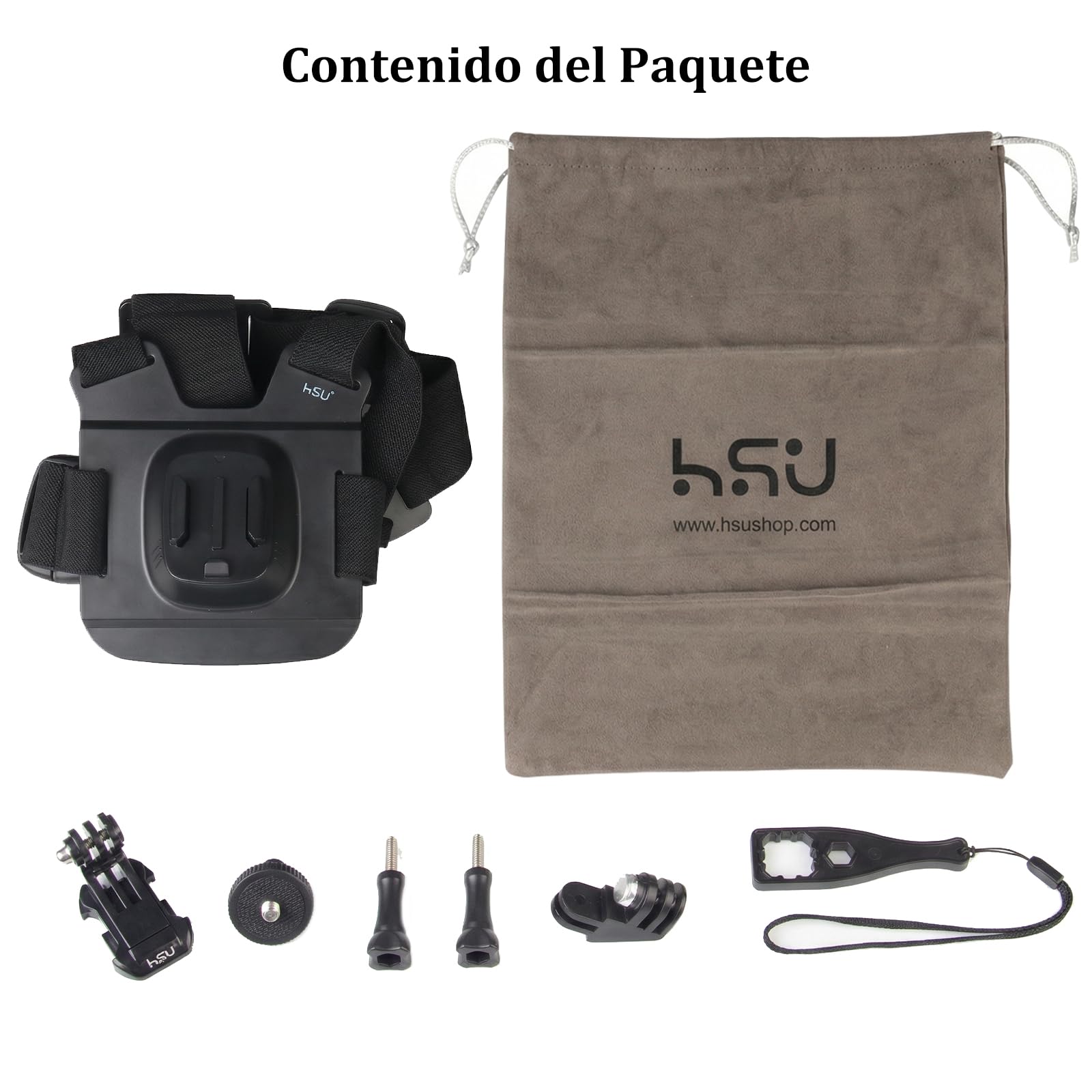 HSU Soporte de pecho ajustable correa de pecho para cámaras de acción, con cierre rápido J-Hook Clip y soporte vertical adaptador de cámara, grabación POV Set de accesorios para senderismo, esquí y