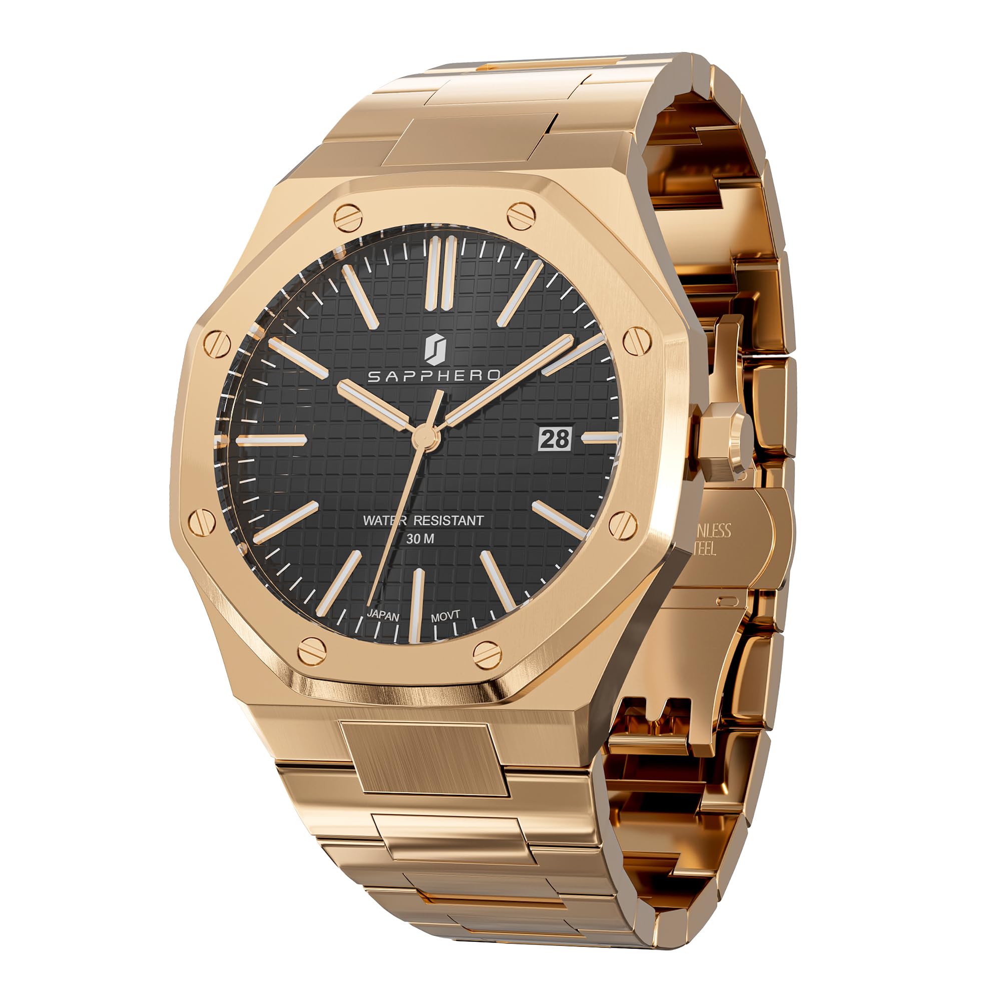 SAPPHERO Orologi Uomo Ottagonale 10ATM Impermeabile Business Casual Moda Uomo Giapponese Quarzo Acciaio Inox Luminoso Orologio da polso Regalo per Uomo