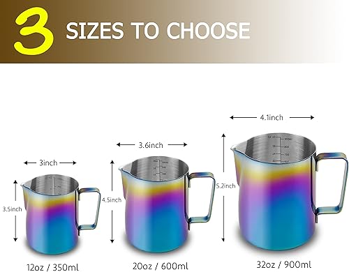 Miniatura 2 de CAMKYDE Jarra de espuma de leche de acero inoxidable de 12 onzas, jarra de vapor con bolígrafo decorativo para máquinas de espresso, capuchino, arte