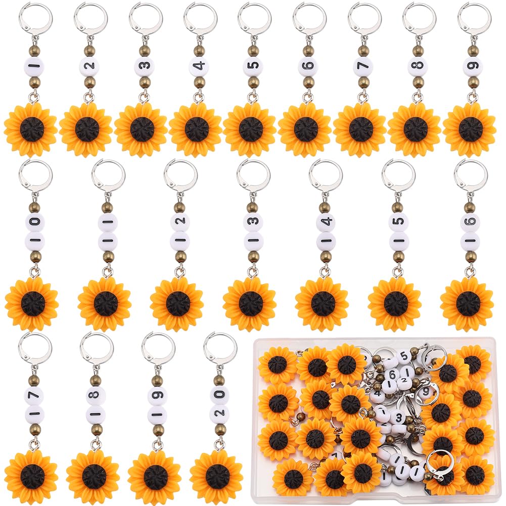 Marcador de puntada de bloqueo con números y dijes de girasol para ganchillo
