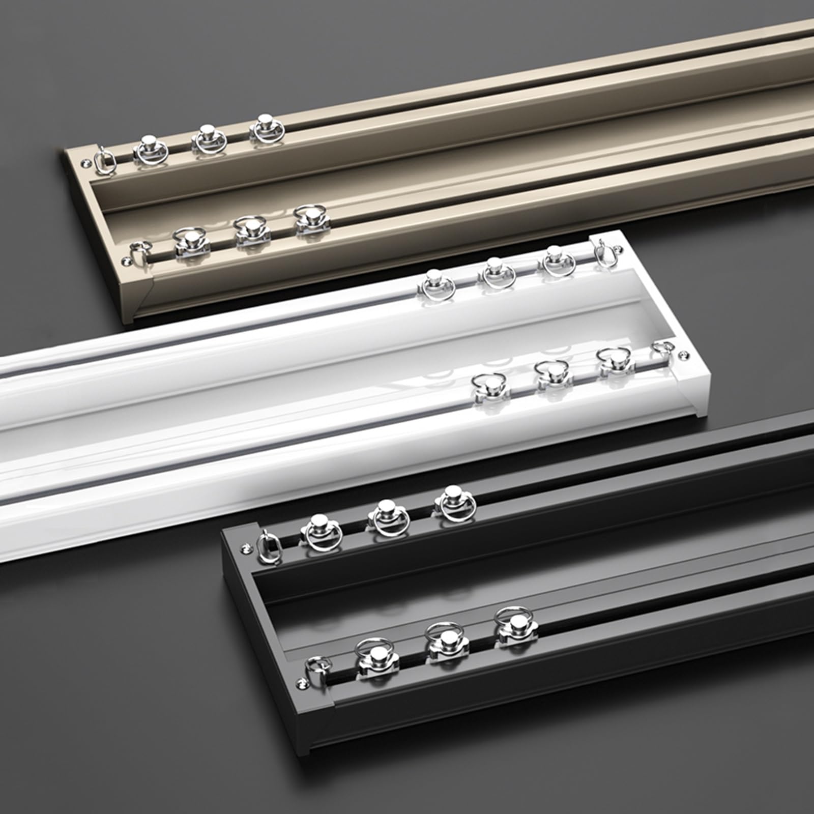 Pôles et Pistes pour Rideaux Ensemble de Rails à Rideaux de Plafond en Aluminium Robuste(Black,4.8m(4 * 1.2m))