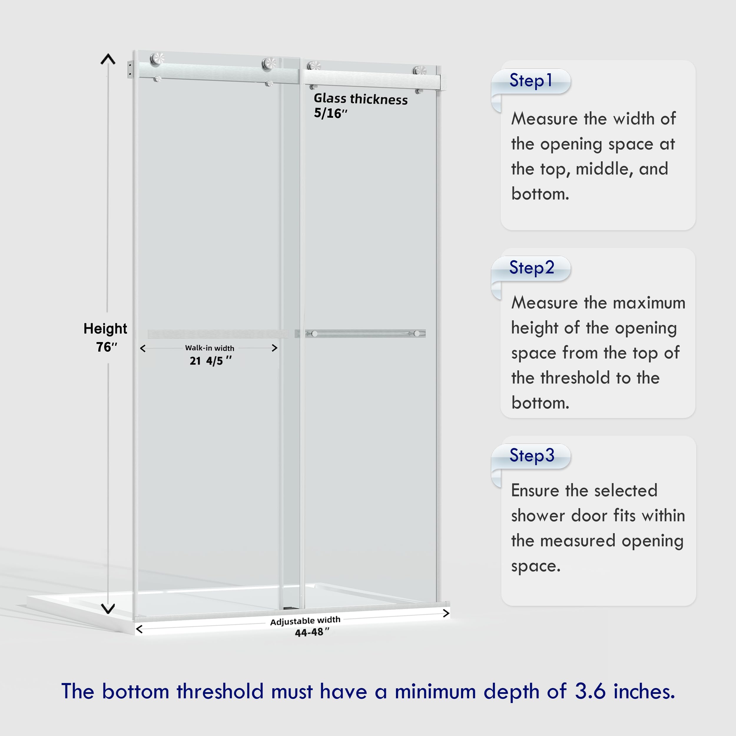 ENSO SENKA 44-48”W x 76”H Frameless Dual Sliding Shower Door