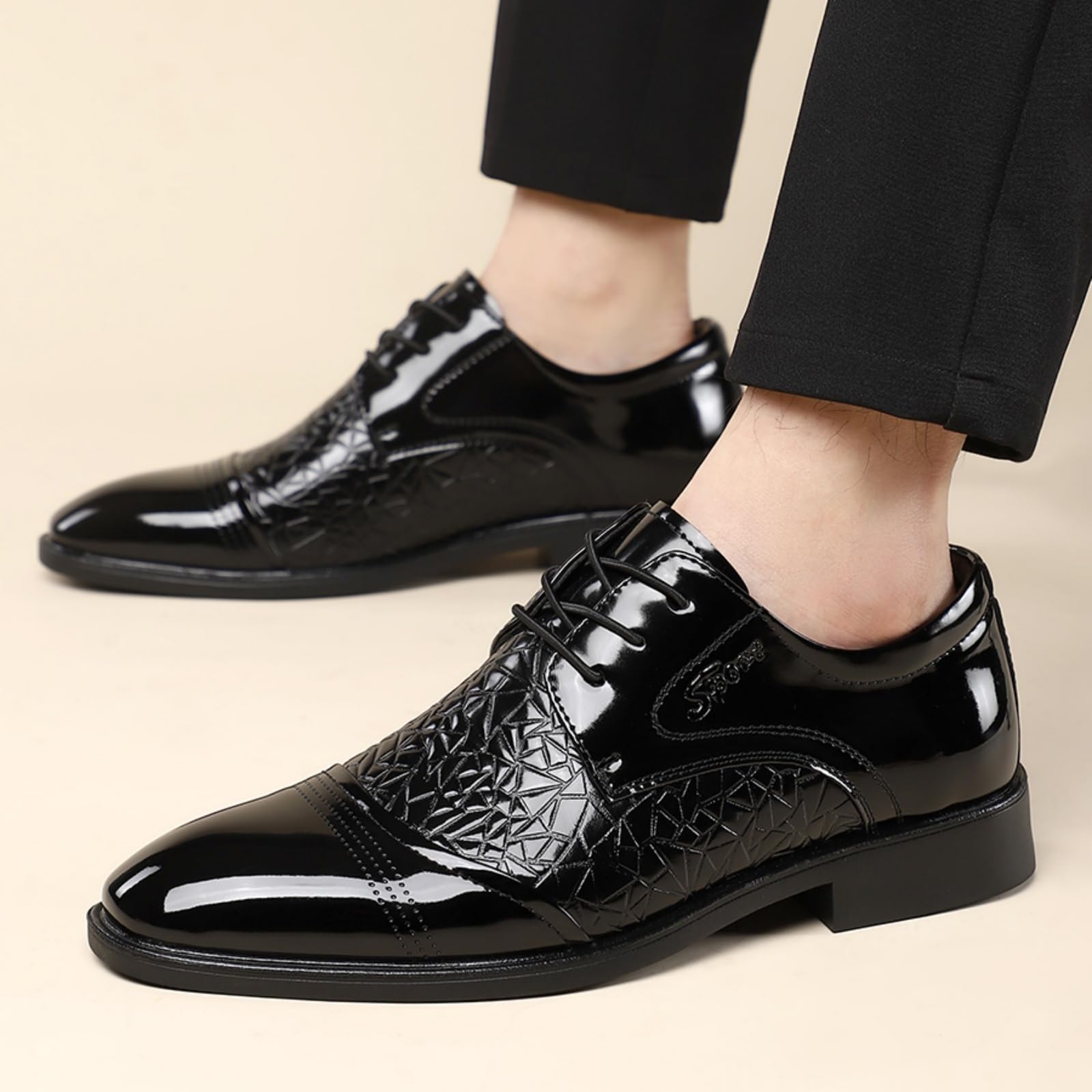 Scarpe Eleganti Uomo Classiche Scarpe Oxford in Pelle Verniciata Stringate per Matrimoni E Affari
