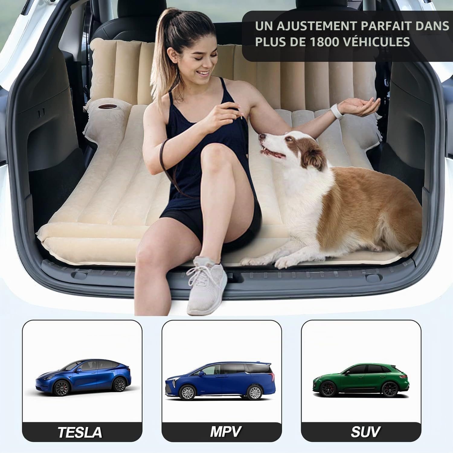 topfit Matelas Pneumatique SUV Gonflable Lit de Camping Lit d'air pour Voiture Maison Voyage Tapis-Lit Air Couch Tapis Extérieur pour Tesla Model Y Juniper/Model 3 Highland