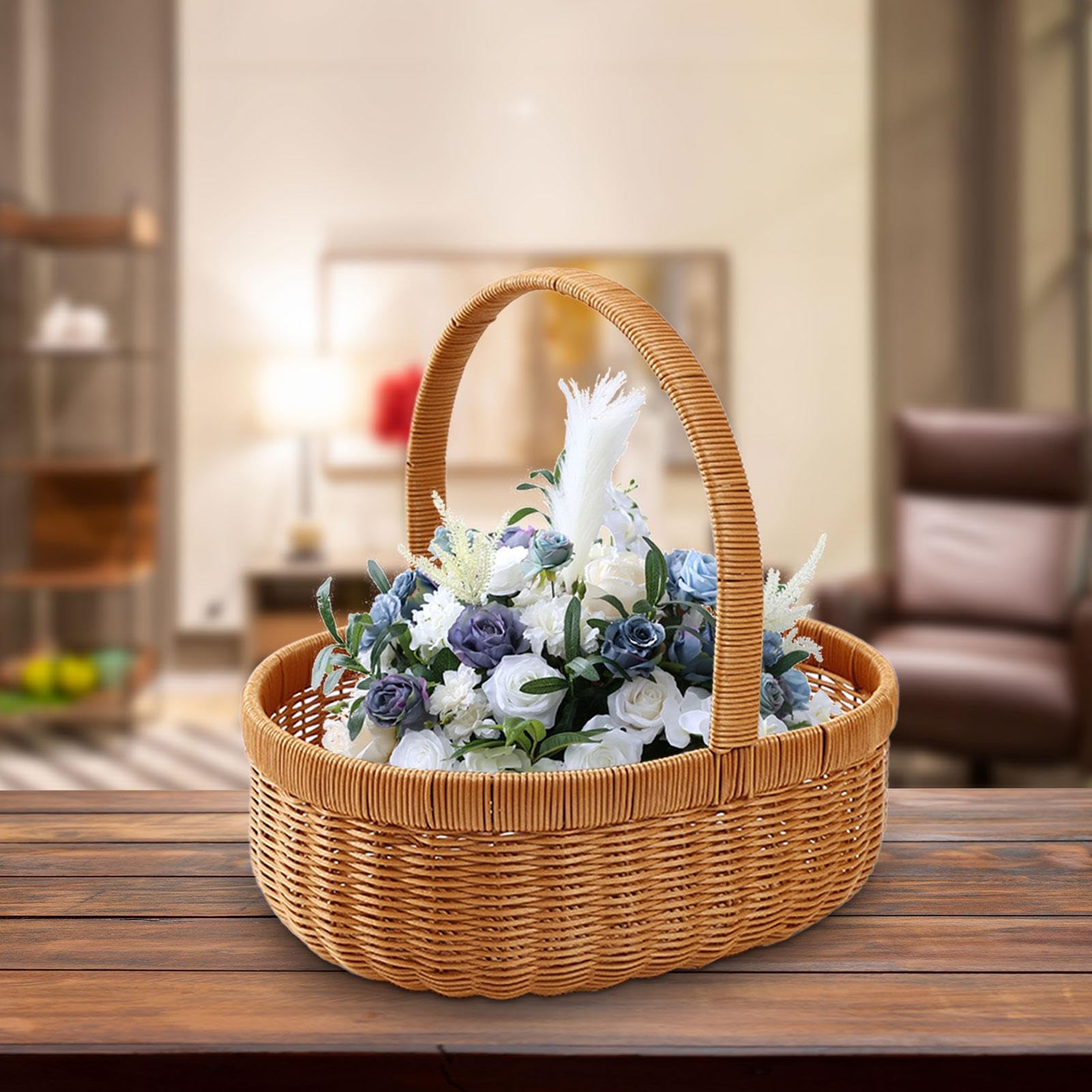 Cesto Intrecciato a Mano, Cesto per Frutta, Cesto Regalo Vuoto, Cesto da Picnic in Finto Rattan, di Fiori per Dolci, Picnic, Frutta, l