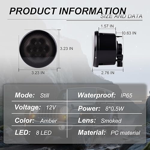 Miniatura 10 de Raryloy Marcador lateral de guardabarros delantero LED, montaje de luz ámbaramarilla con lente ahumada, luces de estacionamiento intermitentes