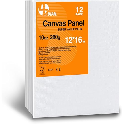 Canvas Boards for Painting 12x16 Inch, 12-Pack Bulk Canvas Value Pack - Art Supplies Blank Paint Canvas Panels for Kids, Adults, Acrylic, Oil, Watercolor, Tempera, Gouache
