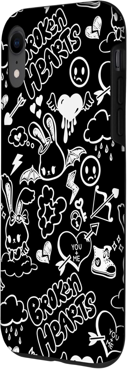 Emo Bunny Doodle Sketch Emo Angel Alt Aesthetic Indie Kid Case for iPhone XR