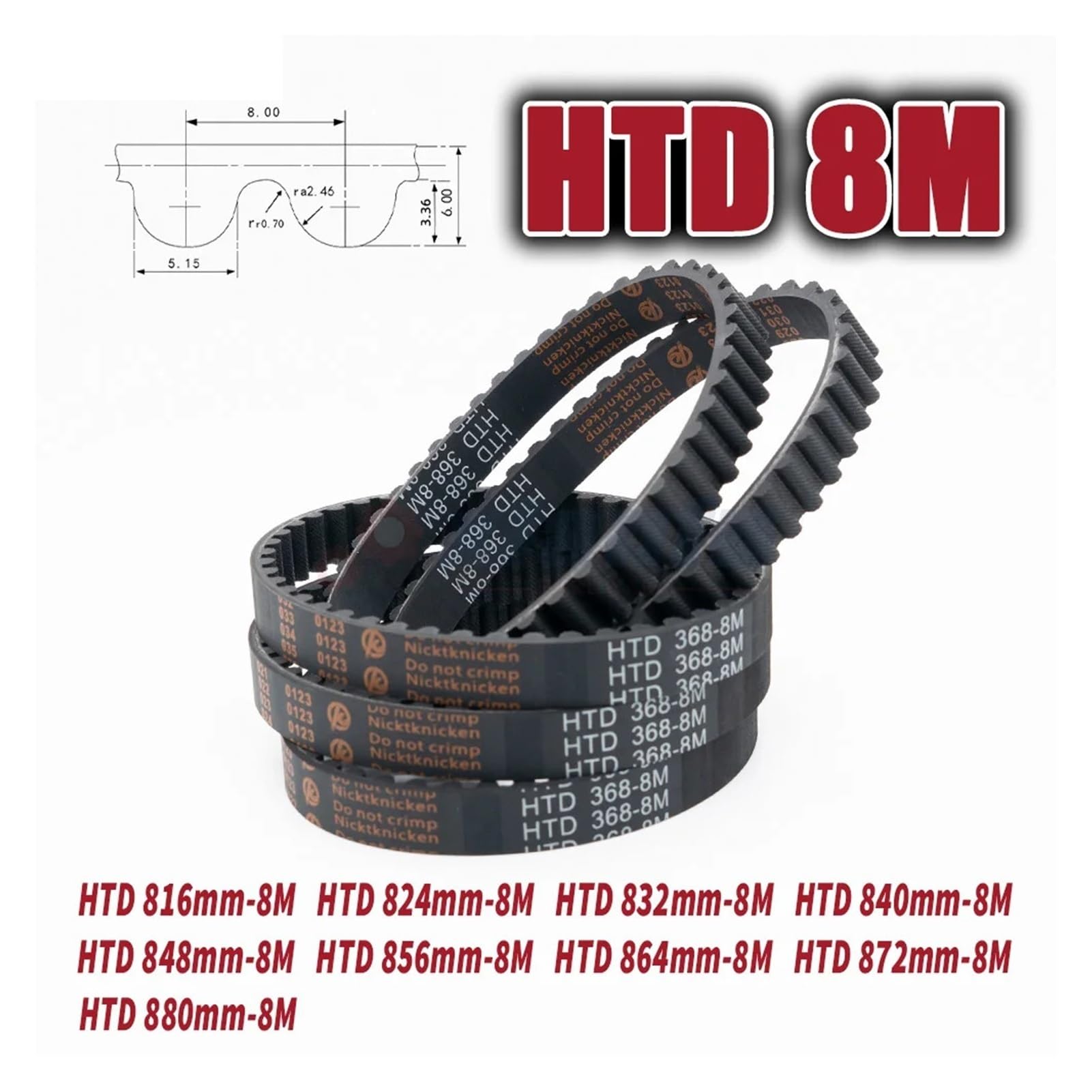 Correa dentada de caucho HTD 8M | Perimeter840 848 856 mm HTD8M Ancho de accionamiento de la máquina 15 ~ 50 mm(HTD 848mm-8M,5PCS_BELT WIDTH 40MM)