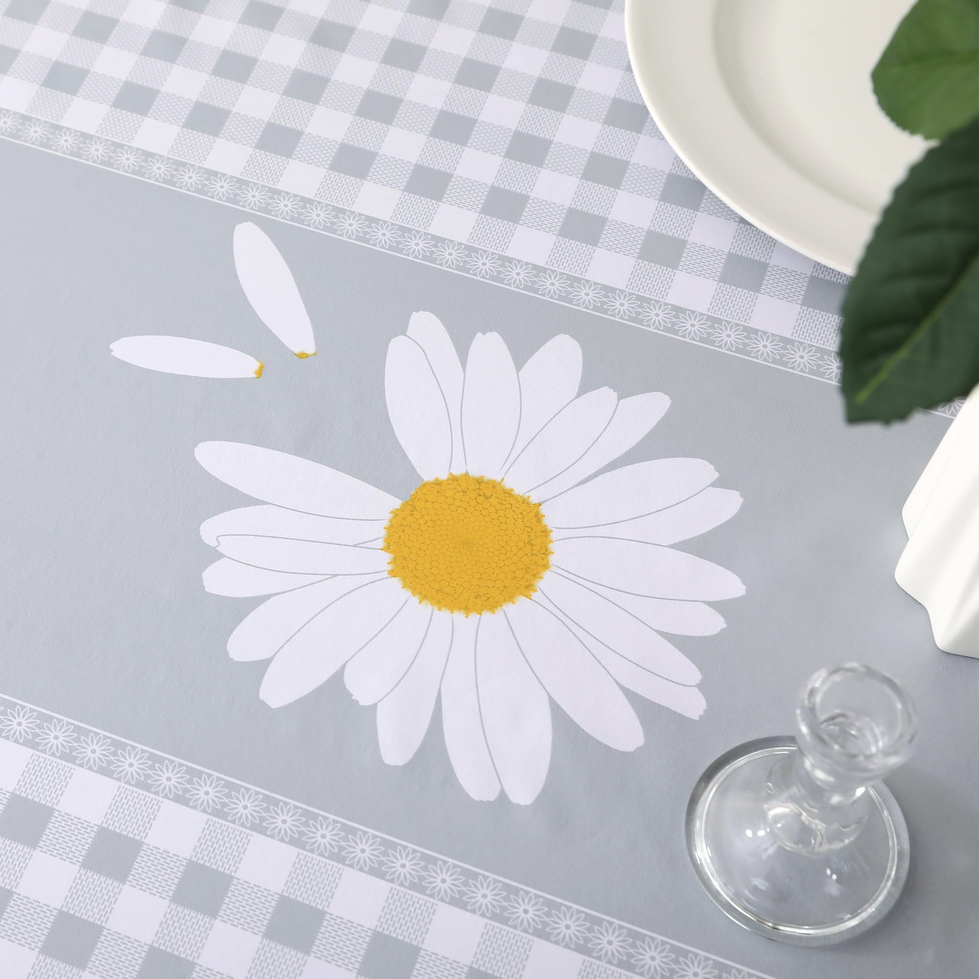 Rayapot Tovaglia Plastificata Rettangolare 140×180cm,Tovaglie in Plastica PVC Lavabile Impermeabile e Antimacchia,Facile da Pulire,Copritavolo per Cucina e sala da Pranzo-Griglia di Crisantemo Grigio