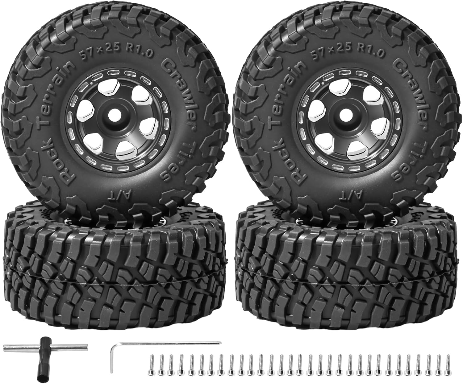 1.0 Beadlock Wheel Soft Tire Set RC Upgrade Part for Traxxas 1/18 TRX4M 1/24 RC Crawlers car Axial SCX24 FMS FCX24 Gladiator Bronco C10 JLU Deadbolt B17 Upgrade.(4Pcs/Set)