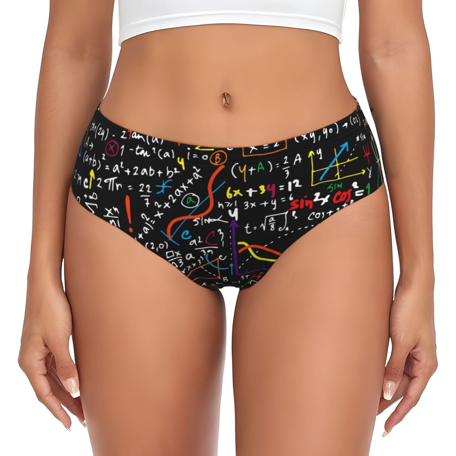 Ayyqwe Women's Black Math Formula Print Underwear Stretchy Breathable Briefs Any Outfit Cool Comfortable Flexibility
