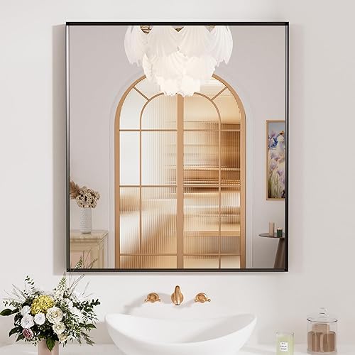 Miniatura 19 de Espejo de baño LED de 20x28 pulgadas con marco negro, espejos de baño retroiluminados y con luz frontal para pared, antiempañamiento, regulable, con