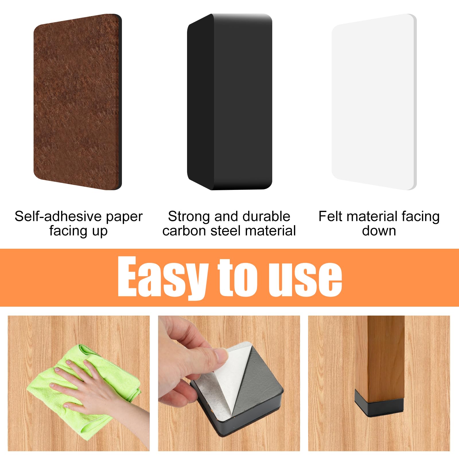 4 Piedini Autoadesivi Per Mobili 3cm - Rialzo Antiscivolo In Acciaio, 6x6cm, Nero - Foto 3