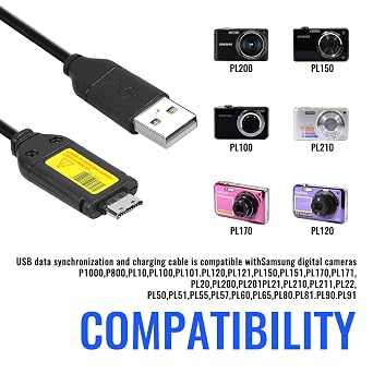 USB Charger Data Sync SUC Cable for Samsung Digital Camera PL10 PL100 PL101 PL120 PL121 PL150 PL151 PL170 PL171 PL20 PL200 PL201 PL21 PL210 PL211 PL22 PL50 P1000 P800 and more Digital Camera Charger