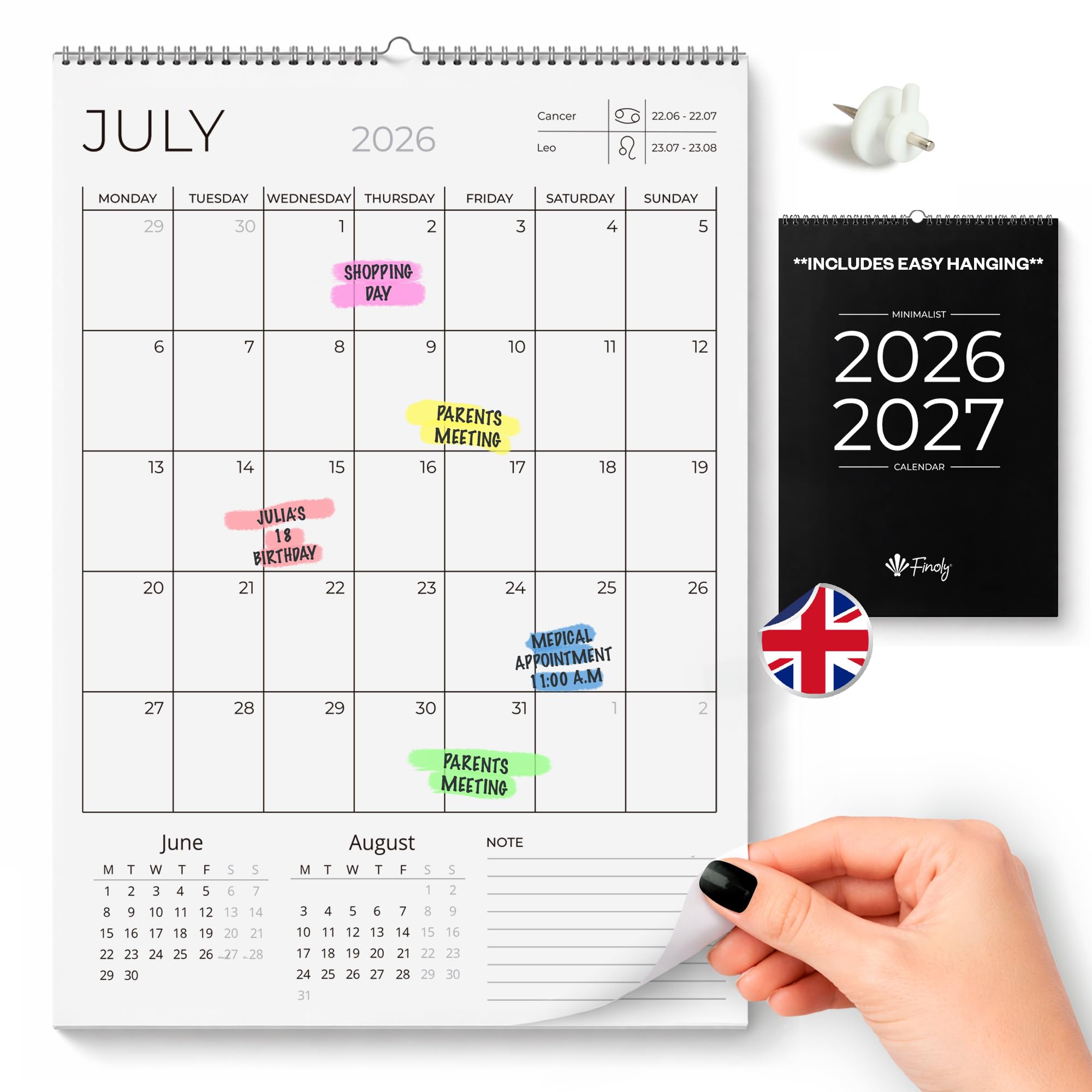 Finoly Wall Calendar 2025-2026 from July 2025 to Dec 2026 (18 Month) A4 | Calendar 2025-2026 Monthly for Easy & Efficient Planning | 2025 Calendar Month to View (Minimalist Calendar Vertical English)