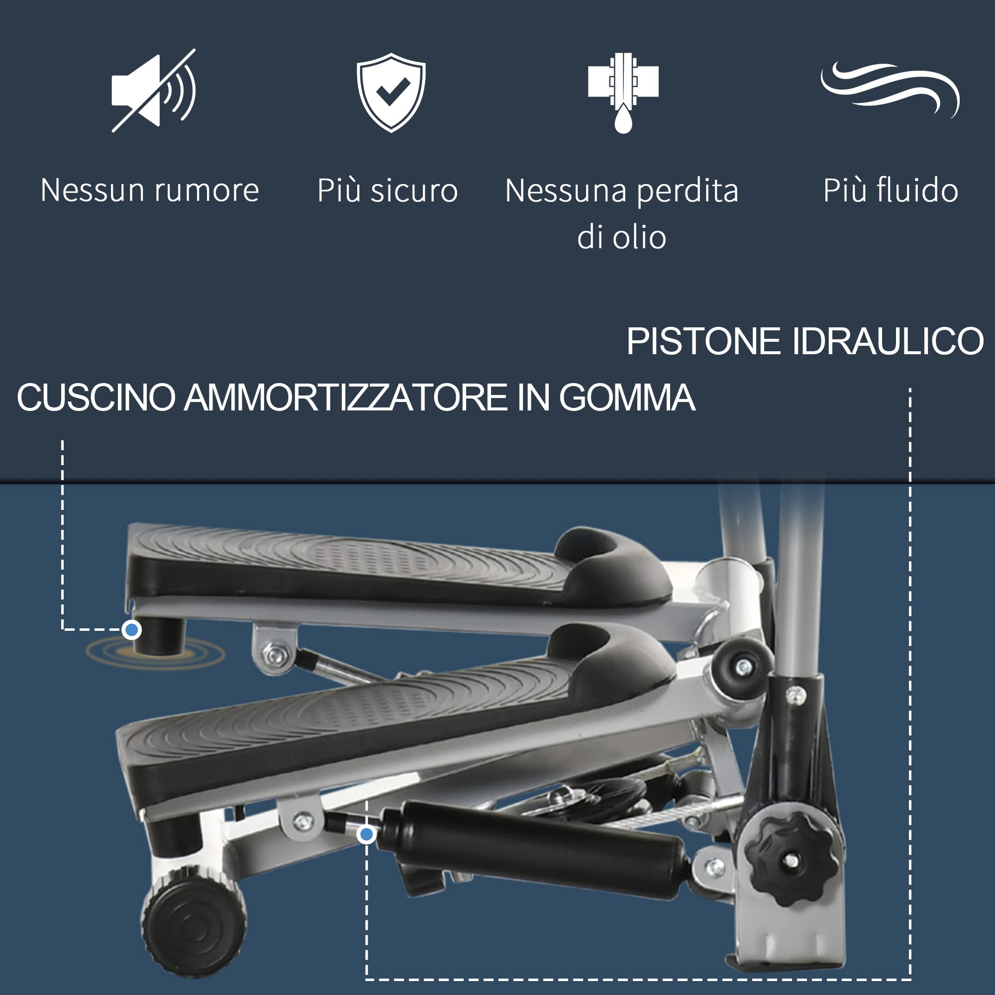 HOMCOM Stepper Fitness con Maniglia, Stepper con Monitor LCD per Allenamento a Casa e Palestra