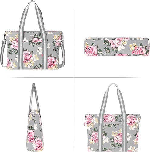 Miniatura 4 de MOSISO Bolsa de mano para laptop para mujer (17-17.3 pulgadas), lona rosa, multifuncional, trabajo, viajes, compras, bolsa de hombro compatible con