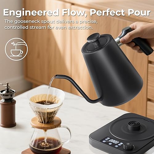 Miniatura 4 de Gooseneck Electric Kettle, ±1°F Precision Control, Smart Altitude Adjustment, 24H Keep Warm, 30-Min Auto Memory, Food Grade Stainless Steel, Pour
