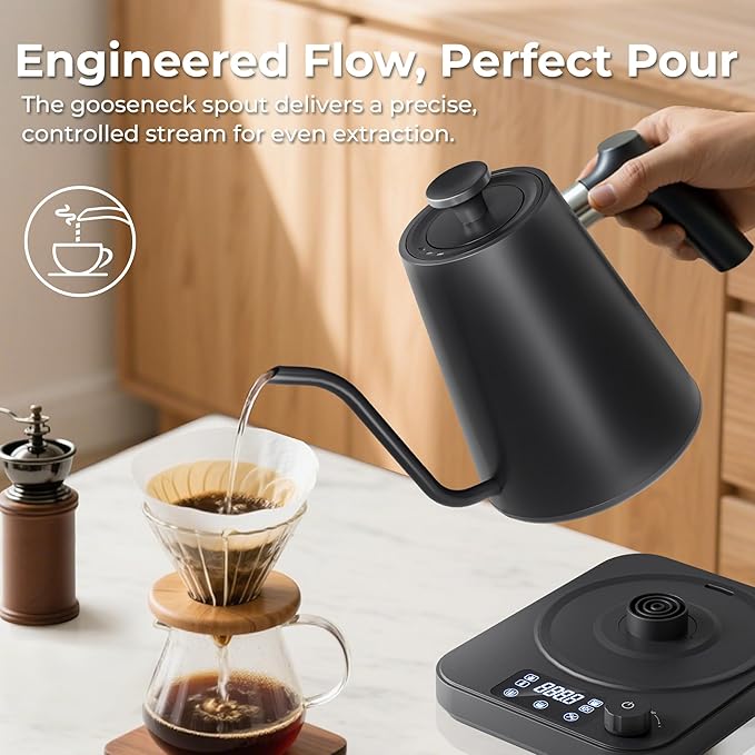 Tetera Eléctrico Gooseneck, 1.0L, Control de Temperatura, Acero Inoxidable miniatura 4