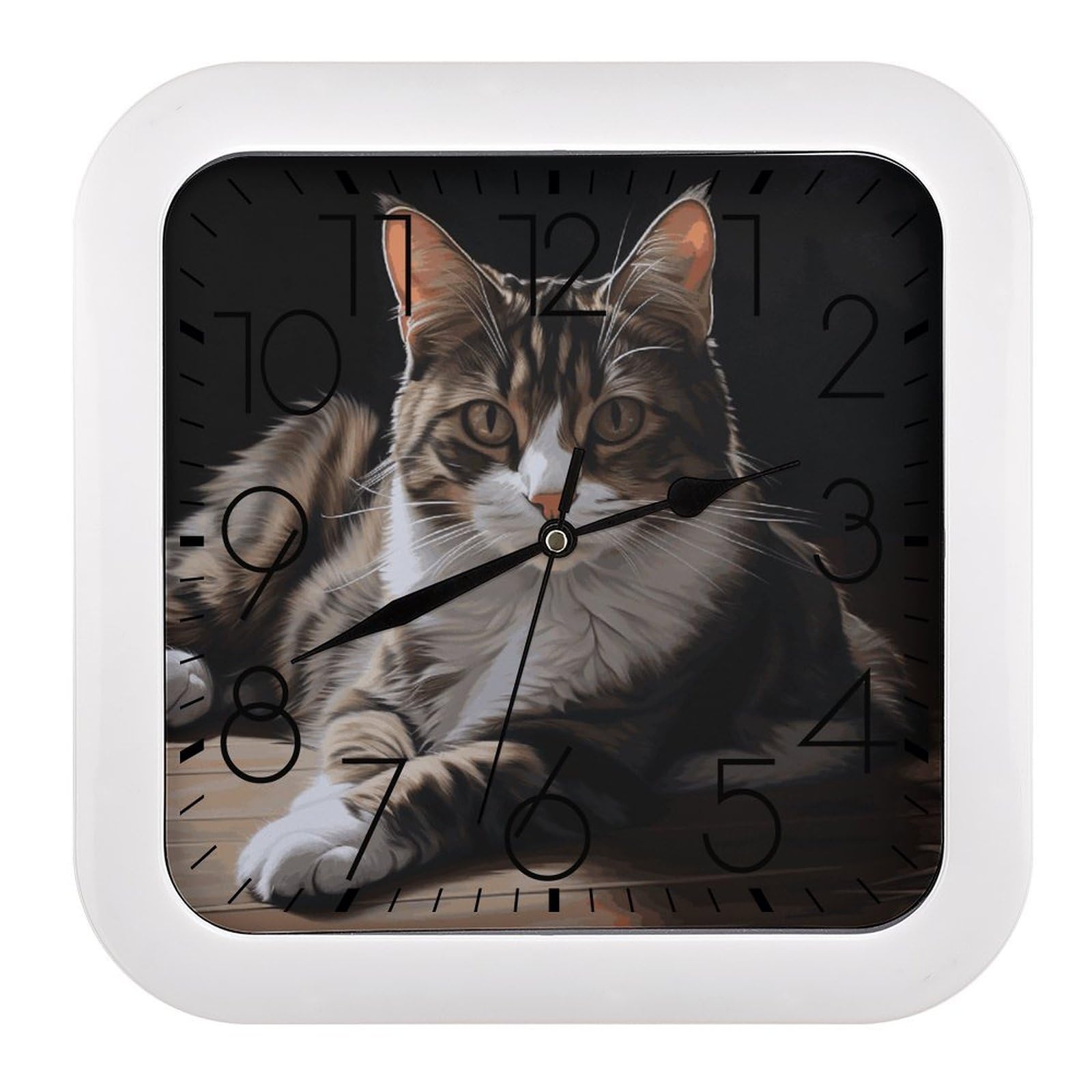 FekiLoot Tabby Cat Wall Clock 10.2" Modern Farmhouse Square Clocks Silent No Ticking, Wall Art and Timepiece Clock for Shelf Table Mantel Or Bedside Clocks