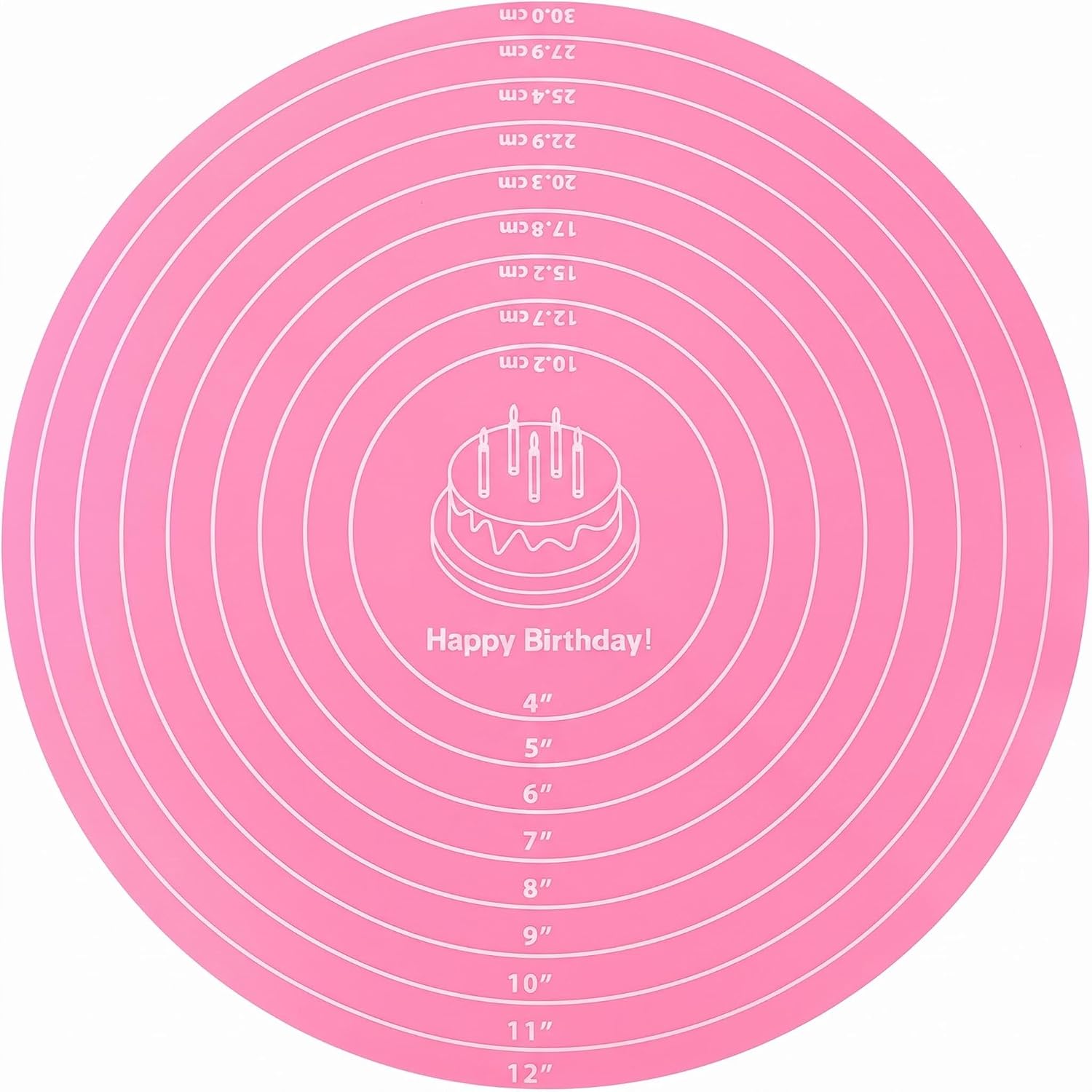12 Inch Round Pink Dual Measurement Silicone Cake Turntable Mat