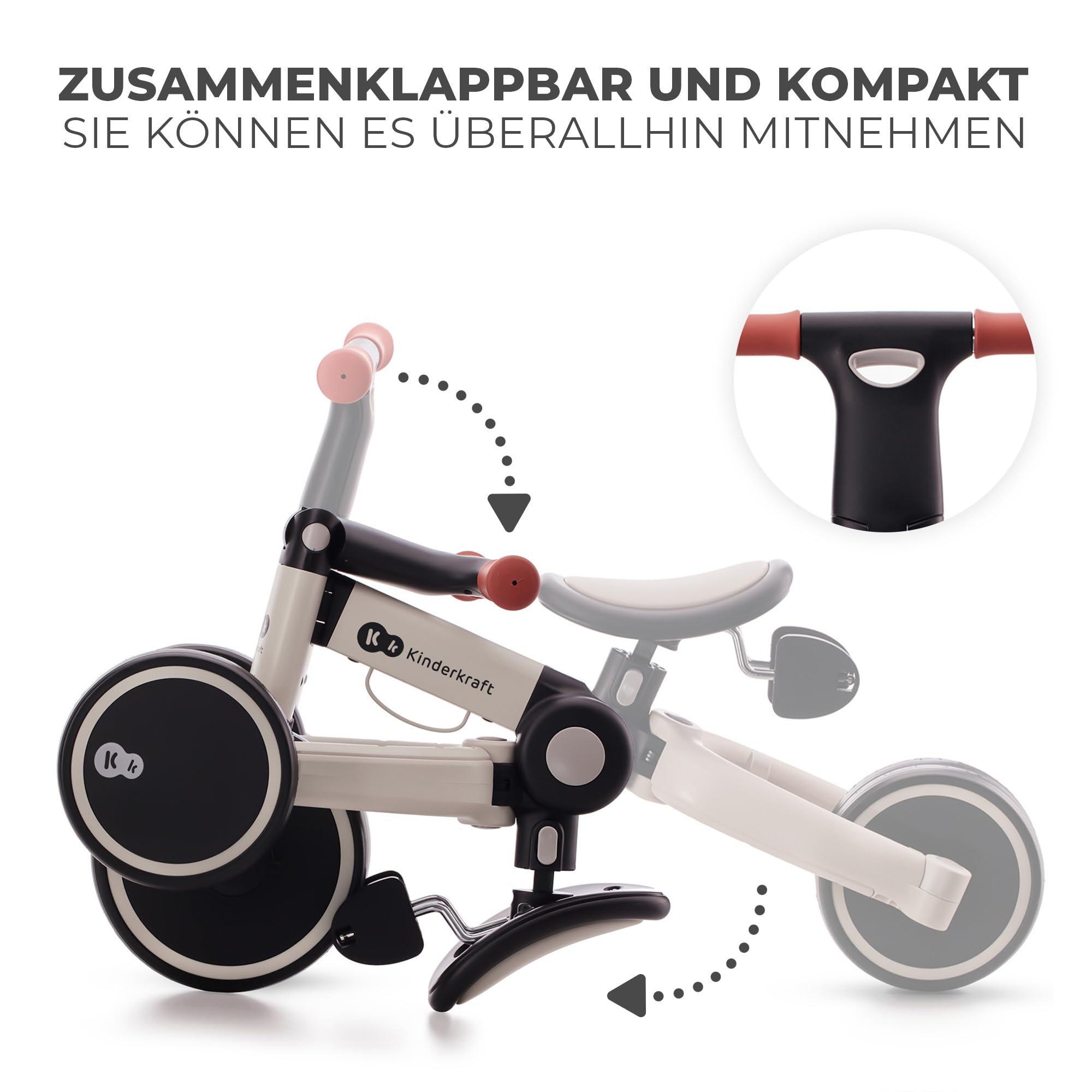 Kinderkraft Dreirad 3in1 4TRIKE, Leicht Rutscher, Laufrad, Zusammenklappbar, ergonomische Sattel, ab 12 Monat bis 5 Jahre