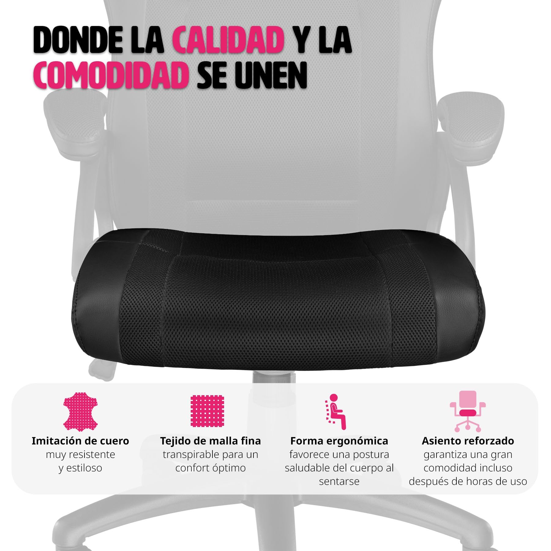 tectake® Silla Ergonómica Gaming, Silla de Estudio con Reposabrazos Ajustables, Mecanismo Basculante, Amortiguador de Gas, Giro de 360°, Office Chair, Acolchado Grueso, Gaming Setup - Negro/Negro