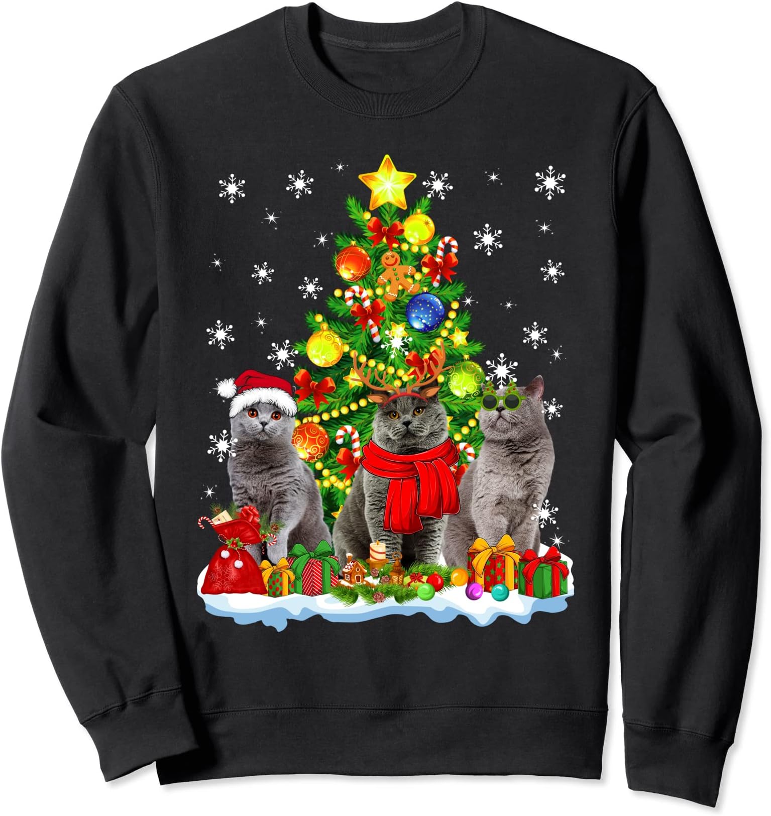 Christmas Pajama British Shorthair Cat Xmas TreeCute British Shorthair Cat Santa Xmas Tree Christmas Pajama Sweatshirt