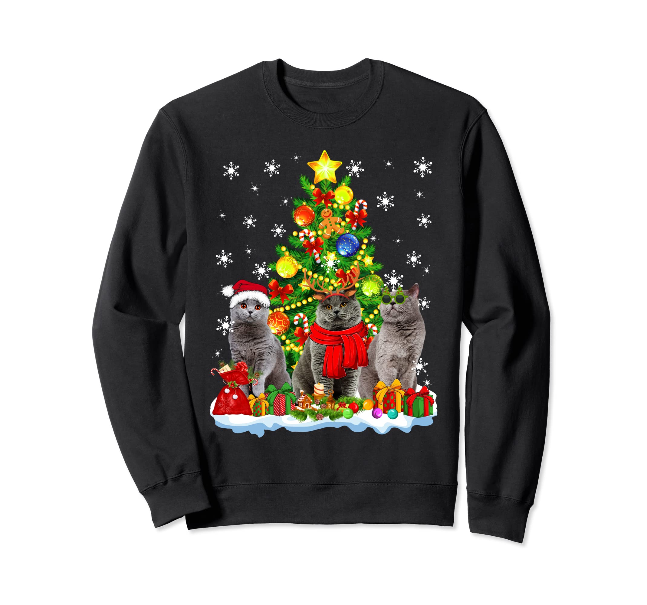 Christmas Pajama British Shorthair Cat Xmas TreeCute British Shorthair Cat Santa Xmas Tree Christmas Pajama Sweatshirt