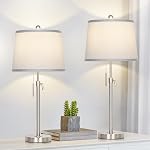 Bedside Table Lamps Set of 2: Tall Black Table Lamps for Living Room End Table | Height Adjustable 3-Way Dimmable Nightstand Lamp with Pull Chain Switch Modern Lamps for Bedroom Office(Bulbs Included)