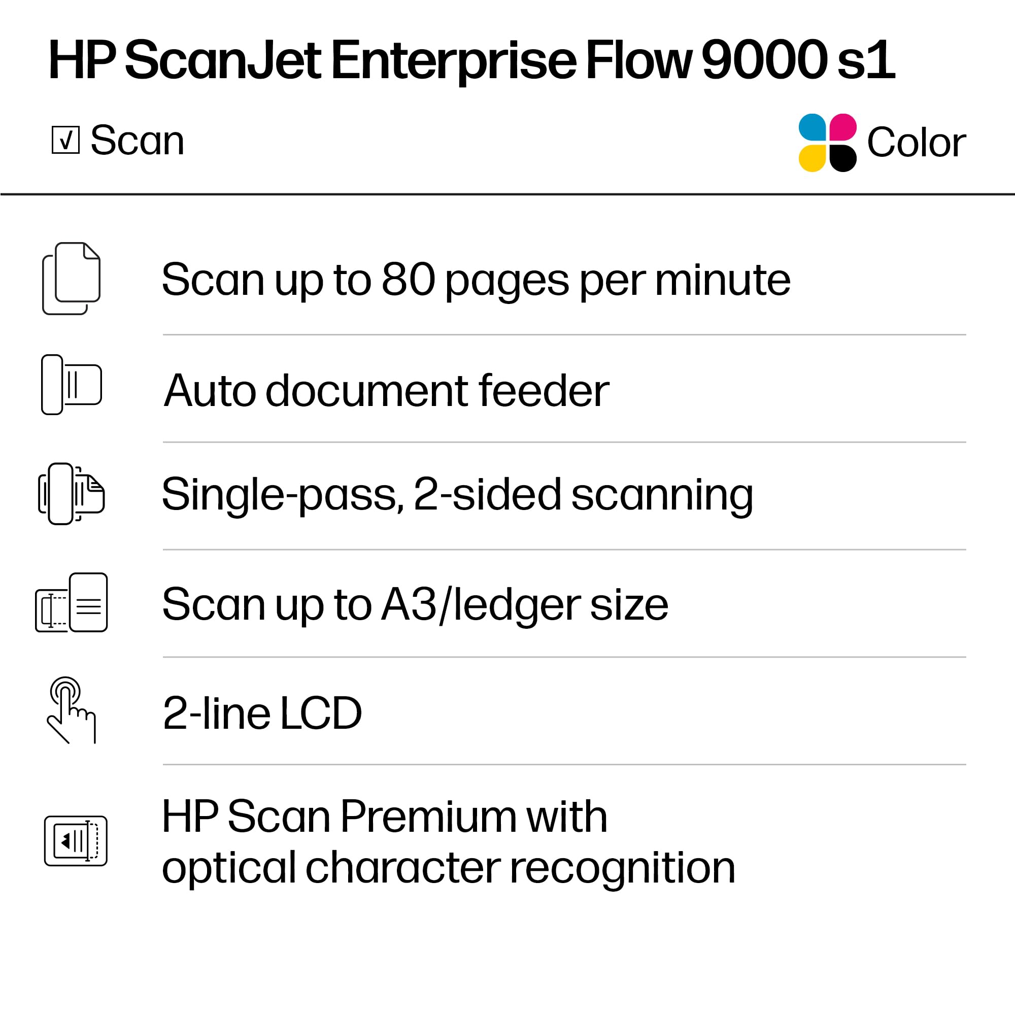 HP ScanJet Enterprise Flow 9000 s1 Scanner Rapide Double Face avec Chargeur Automatique de Documents, idéal pour Le Bureau (8Q4W0A)