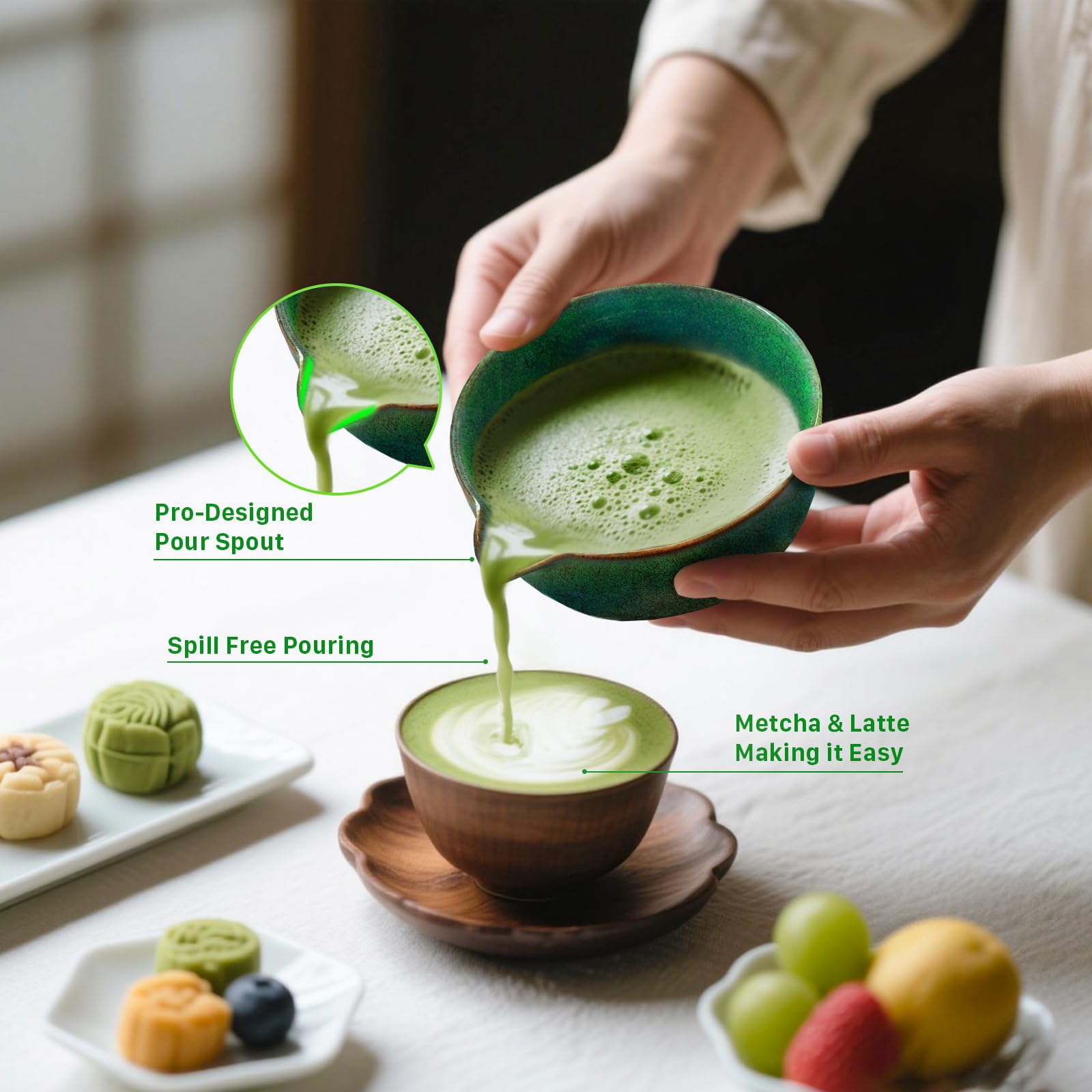 Qxeutm Japanse Theeceremoniesets Matcha Set Premium Matcha Tea Set met Matcha Kom met schenktuit en bamboe Chasen (100 punten), houder, lepel, zeef, zakdoek, complete ceremoniële matcha starterset