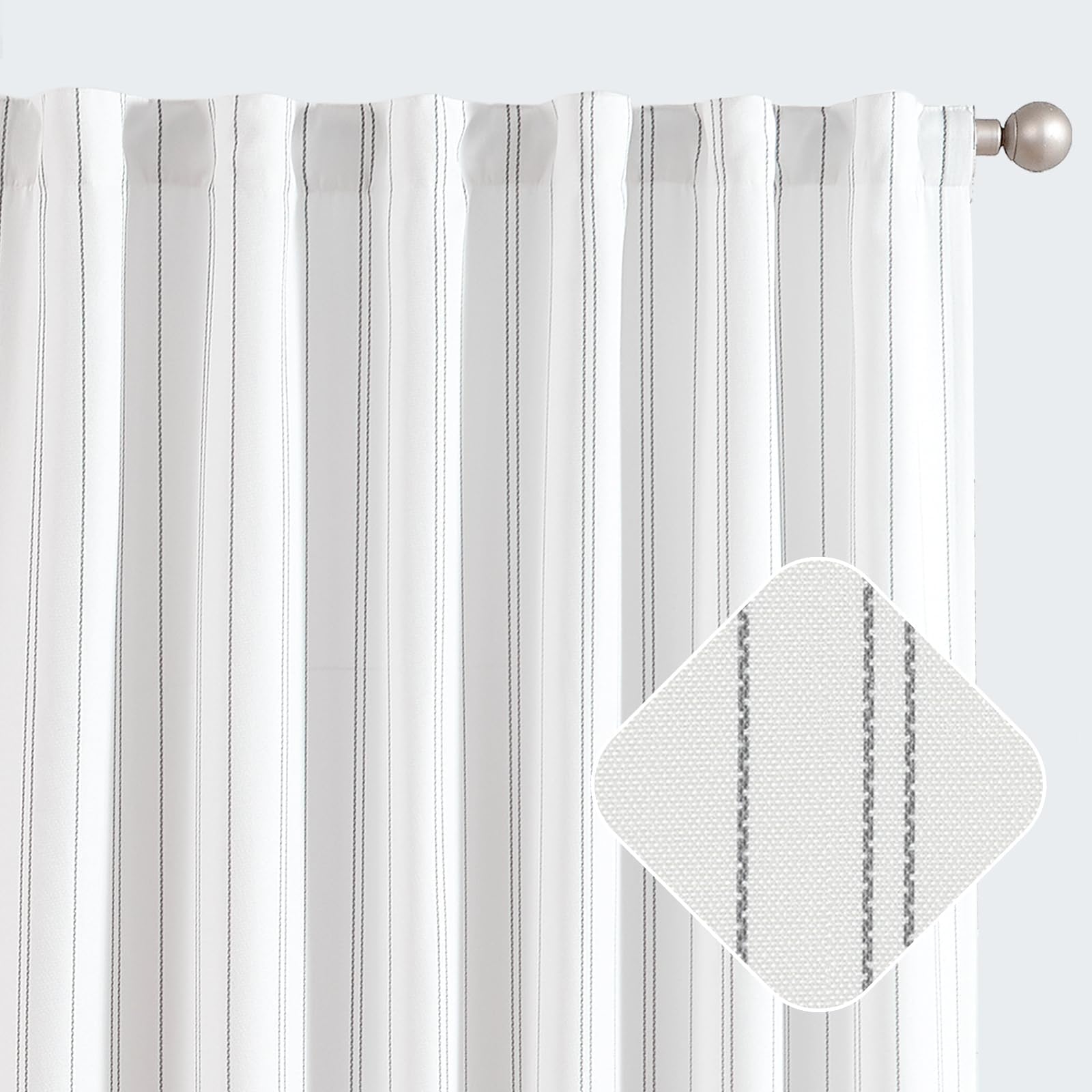 Amazon.com: jinchan White Curtains 84 Inch Grey Striped Drapes