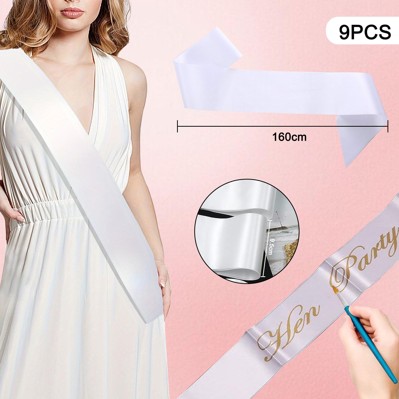 9 Écharpes Satin Blanc 160x9.5cm - Vierges Pour DIY Mariage/Anniversaire - Lowats