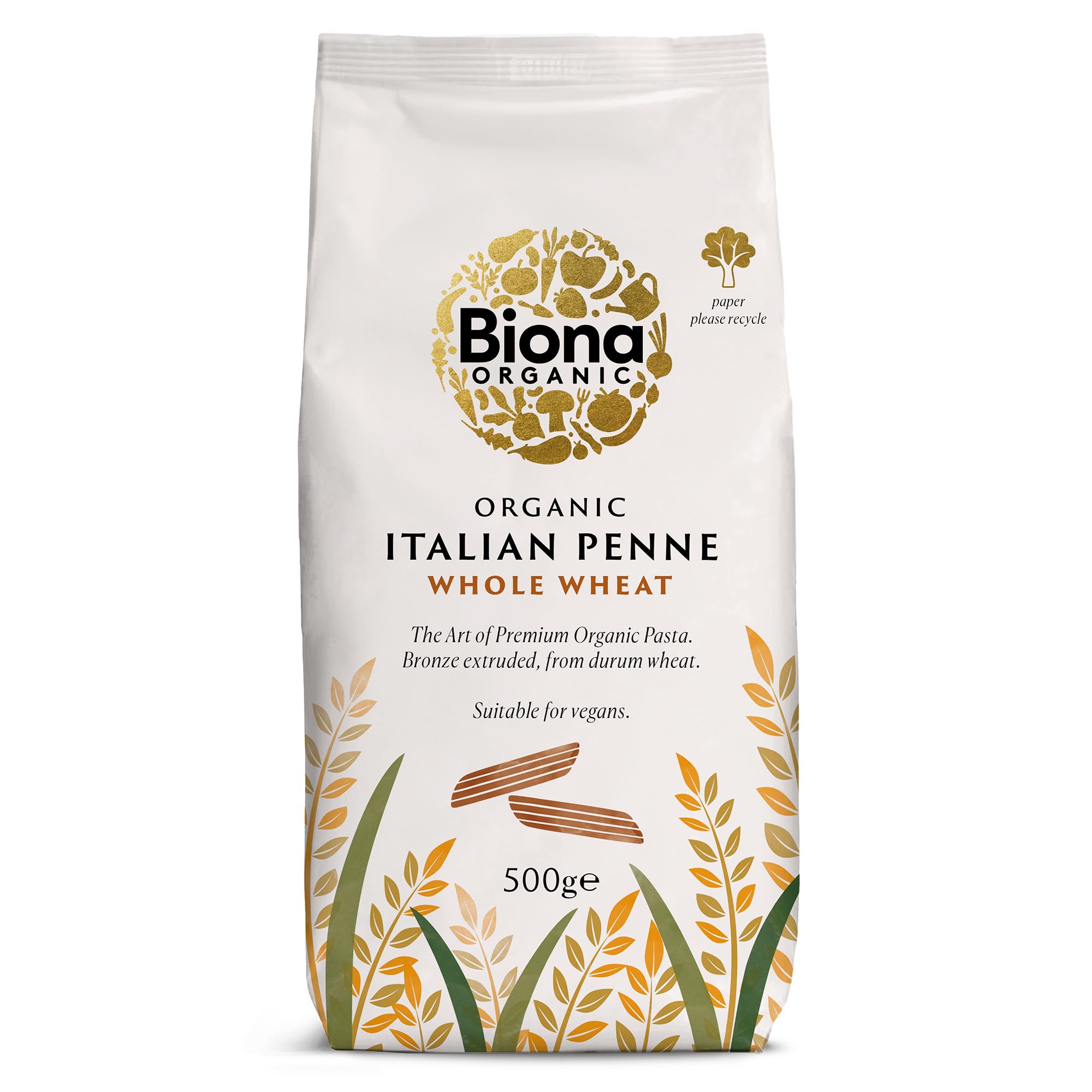 Organic Wholegrain Wheat Penne 500g (Biona)
