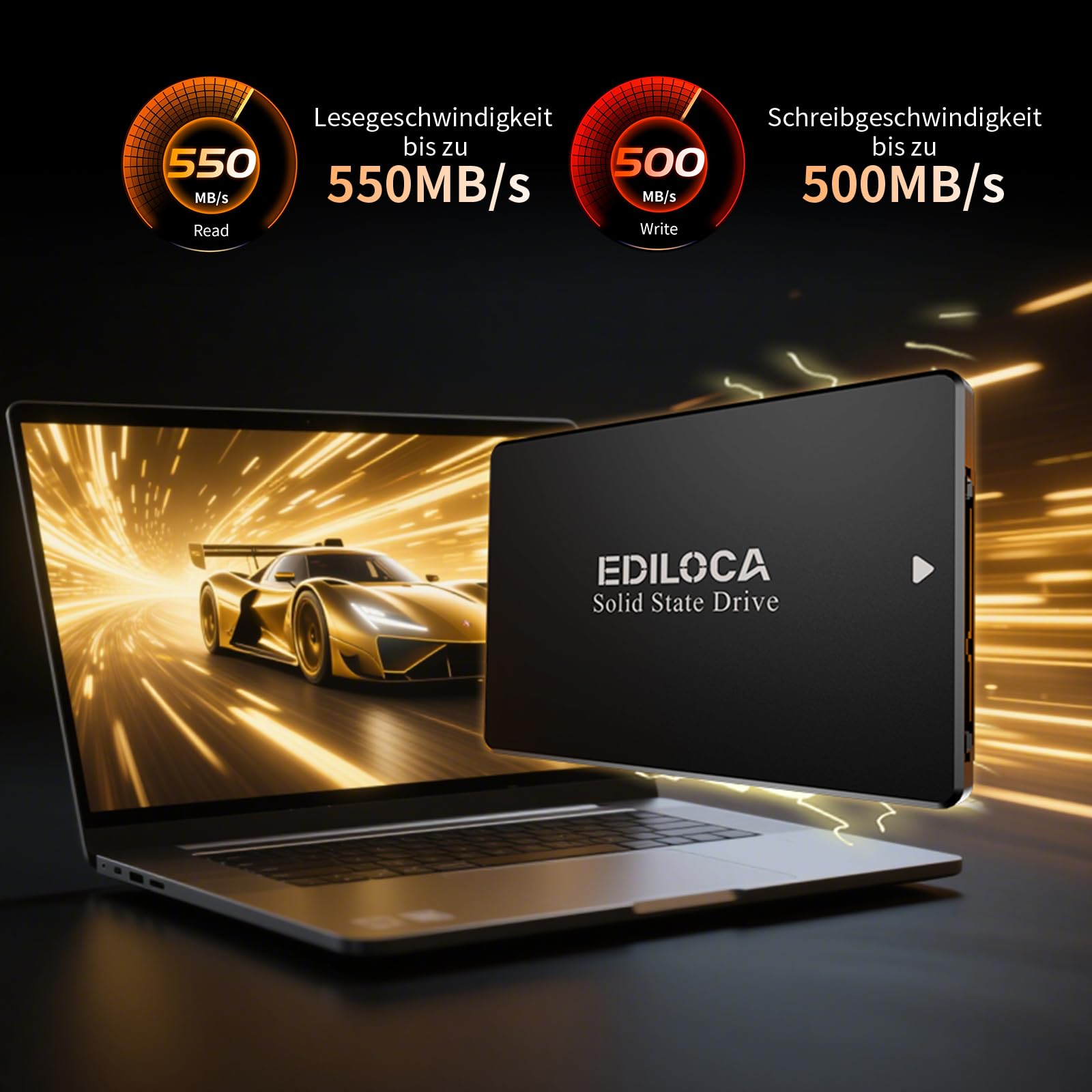 Ediloca SSD 1TB, SSD Festplatte Intern, 2.5" SATA III, bis zu 550MB/s, 3D NAND TLC, Kompatibel mit Laptop und PC-Desktop(ES106 Black)
