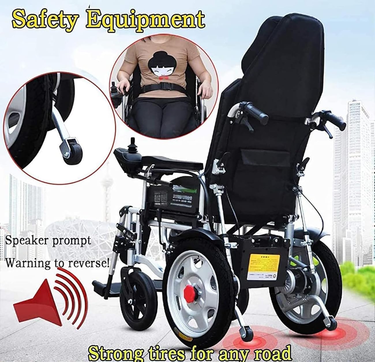 Fauteuil roulant électrique avec appuie-tête, fauteuil roulant électrique pliable, dossier réglable et angle de pédale, capacité de poids 120 kg, idéal pour les adultes