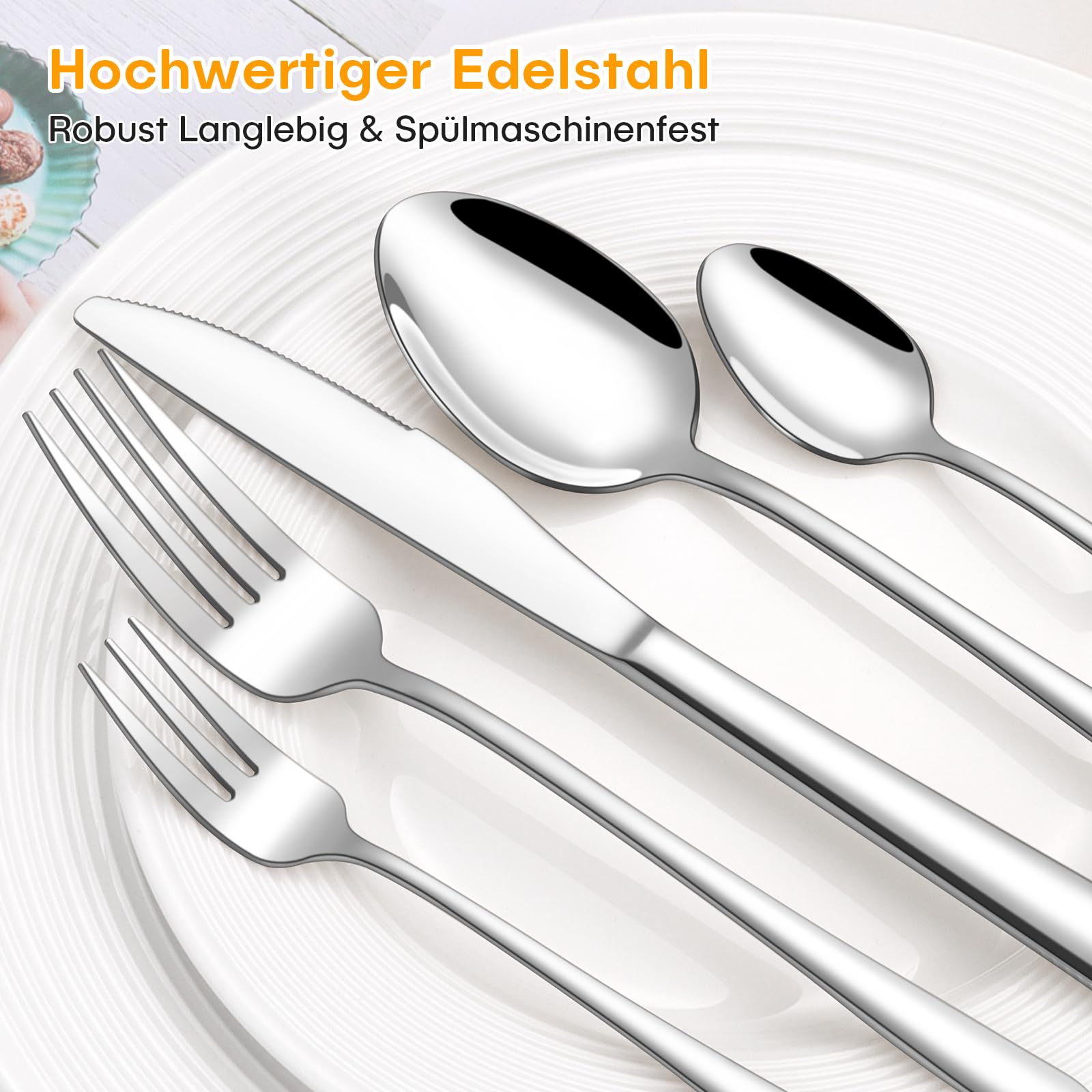 HONKKU Besteck Set, 60 Teilig Edelstahl Besteckset für 12 Personen, Essbesteck Set mit Abendessen Messer, Gabeln und Löffeln für Zuhause/Restaurant/Party/Bankett, Rostfrei Spülmaschinenfest