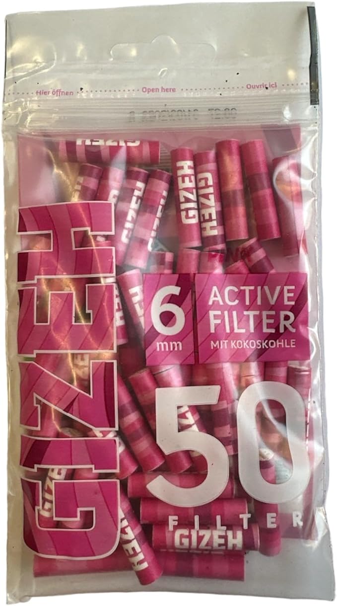 Gizeh 20575 Aktivkohlefilter-Slim Size 6mm Pink-50er PE Beutel, Papier